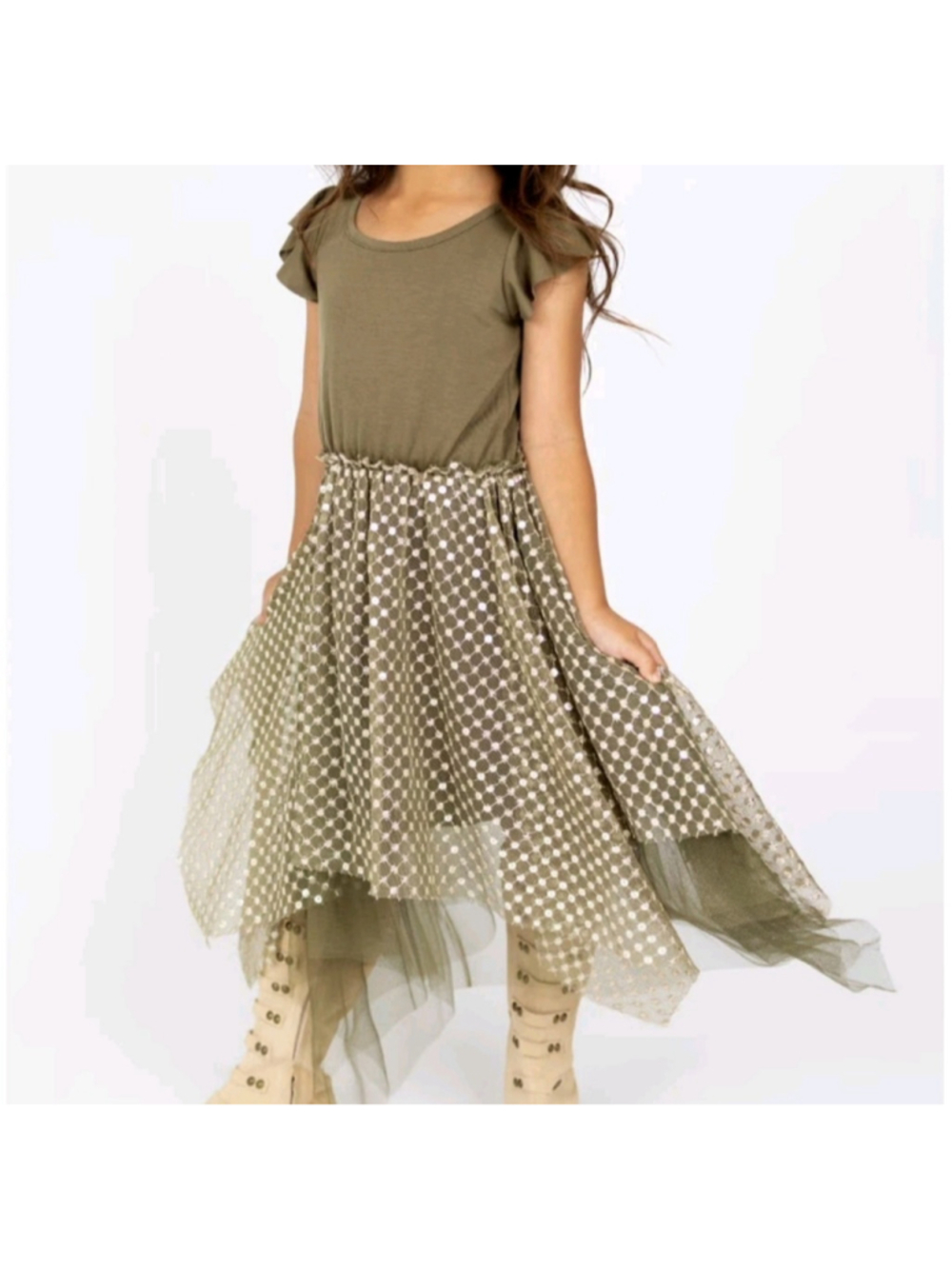 Girls Joyfolie Casual Dress Size 4 Green Gold Polka Dot